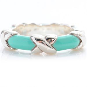 Authentic Tiffany & Co Sterling Silver Enamel Signature X ring